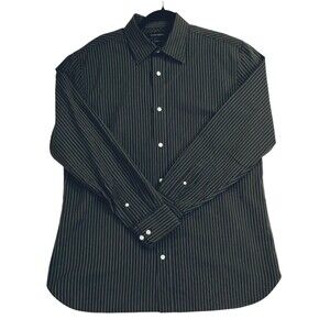 Shirt Men's L Tailored Slim Long Sleeve Cotton Grey Pinstripe Neutral Classic